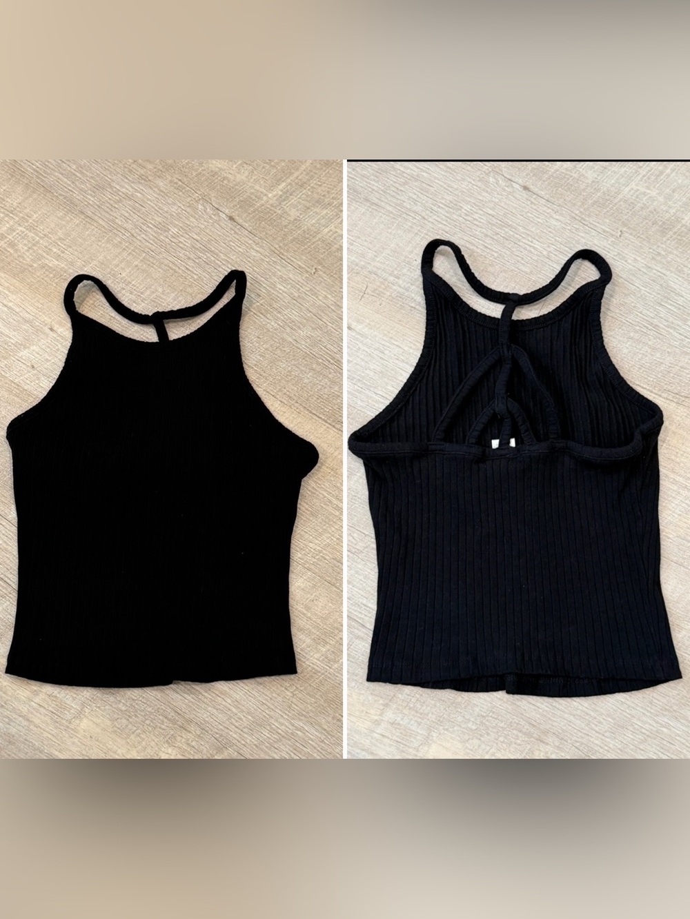 Bozzolo Black Ribbed Halter Tank Top